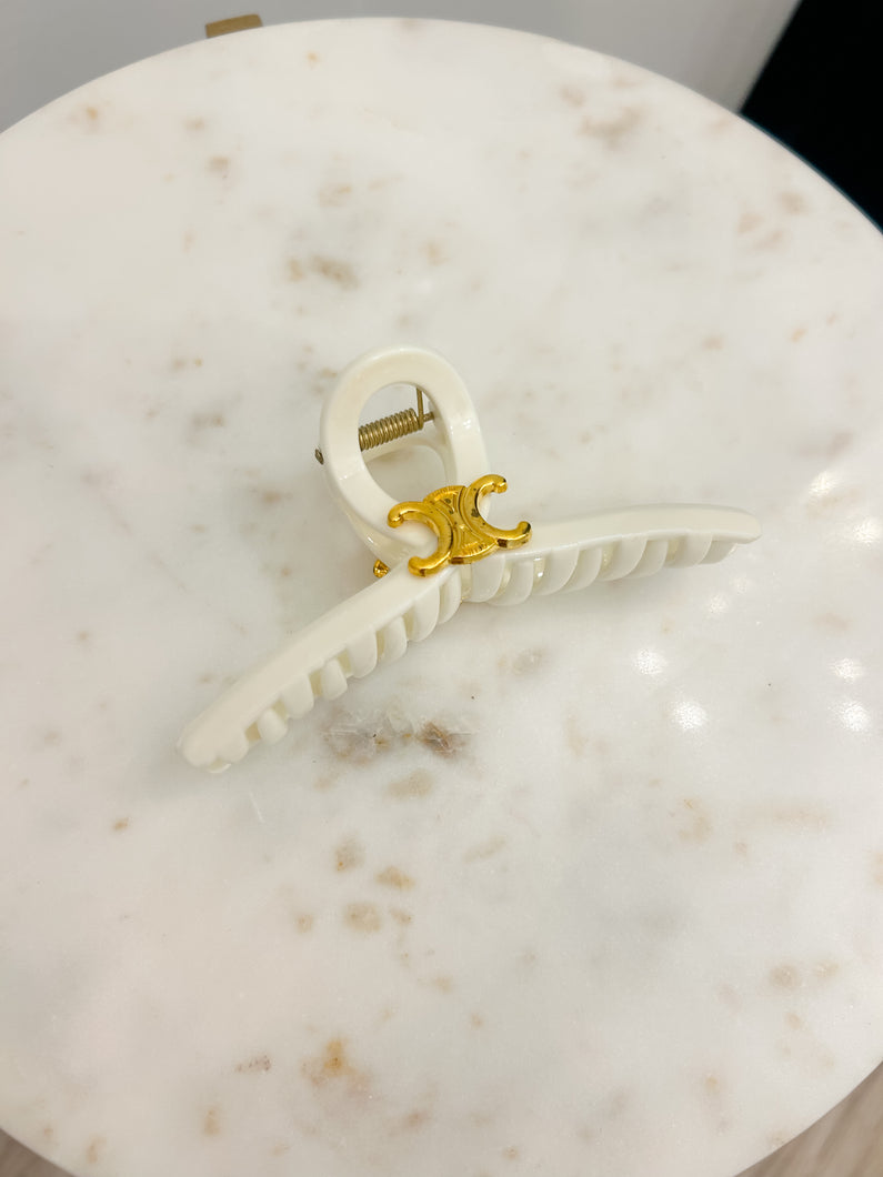 Hair Clip | Thin Ivory Gold Open