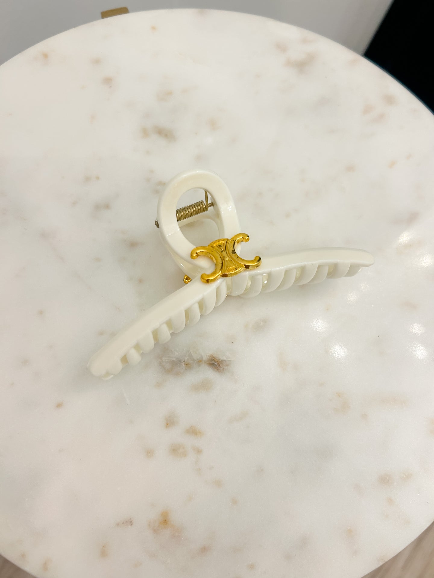 Hair Clip | Thin Ivory Gold Open