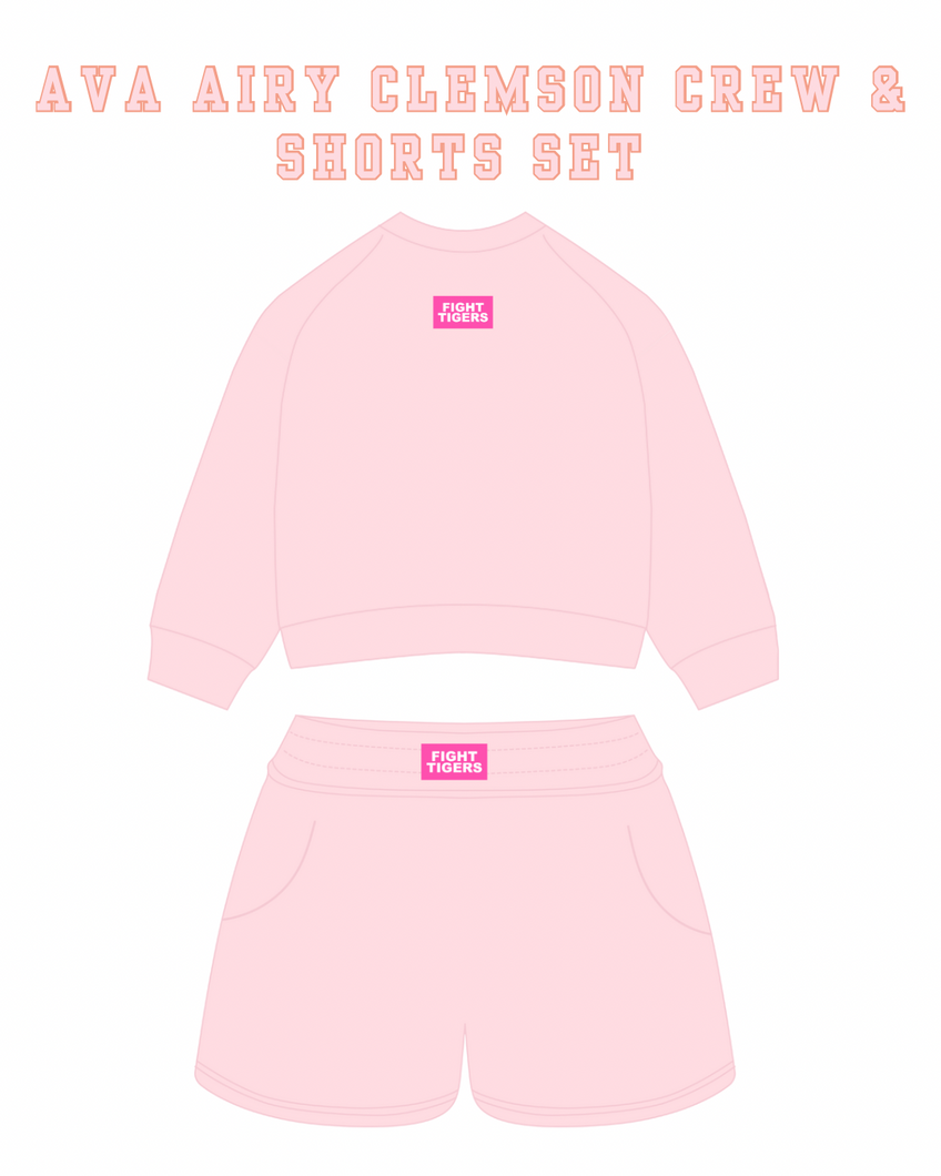 PRE-ORDER Ava Airy Clemson Crew & Shorts Set | Pink
