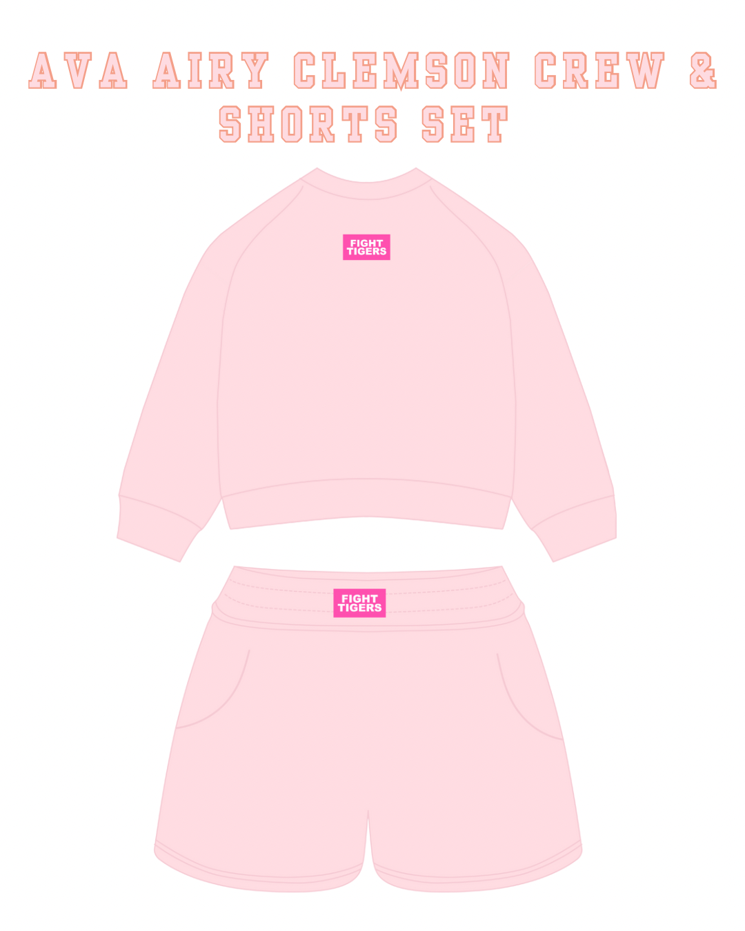 PRE-ORDER Ava Airy Clemson Crew & Shorts Set | Pink