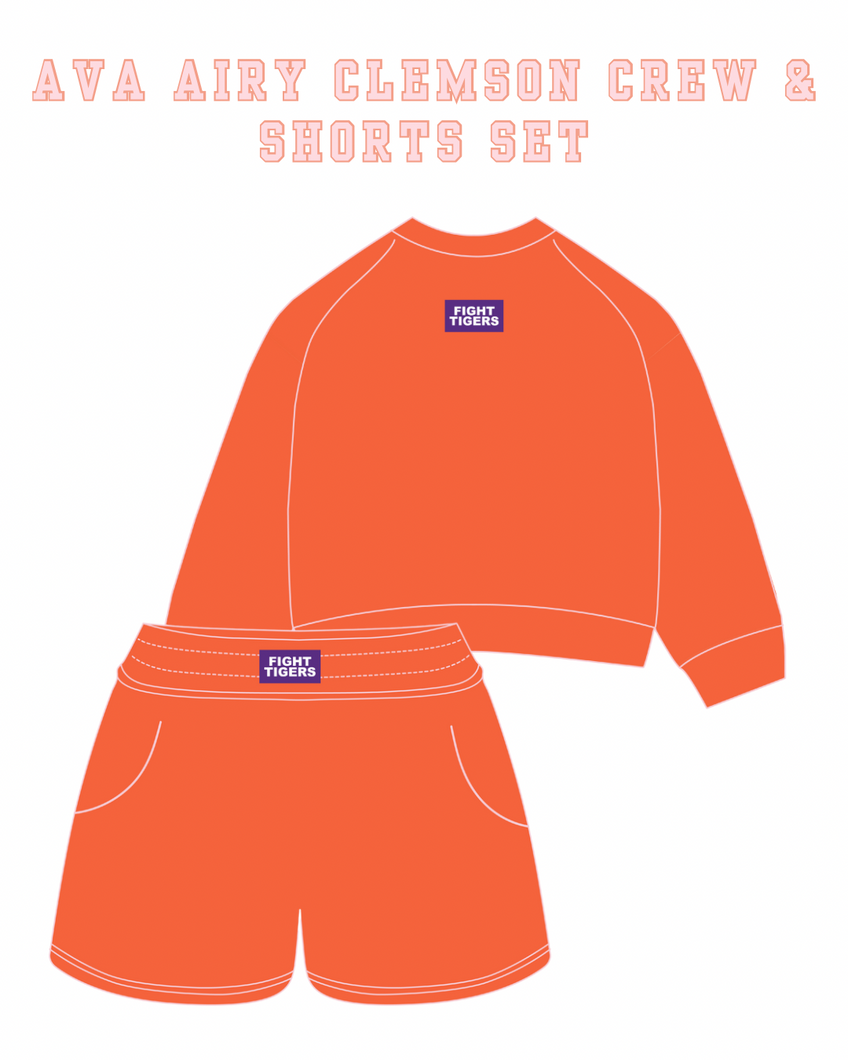 PRE-ORDER Ava Airy Clemson Crew & Shorts Set | Orange