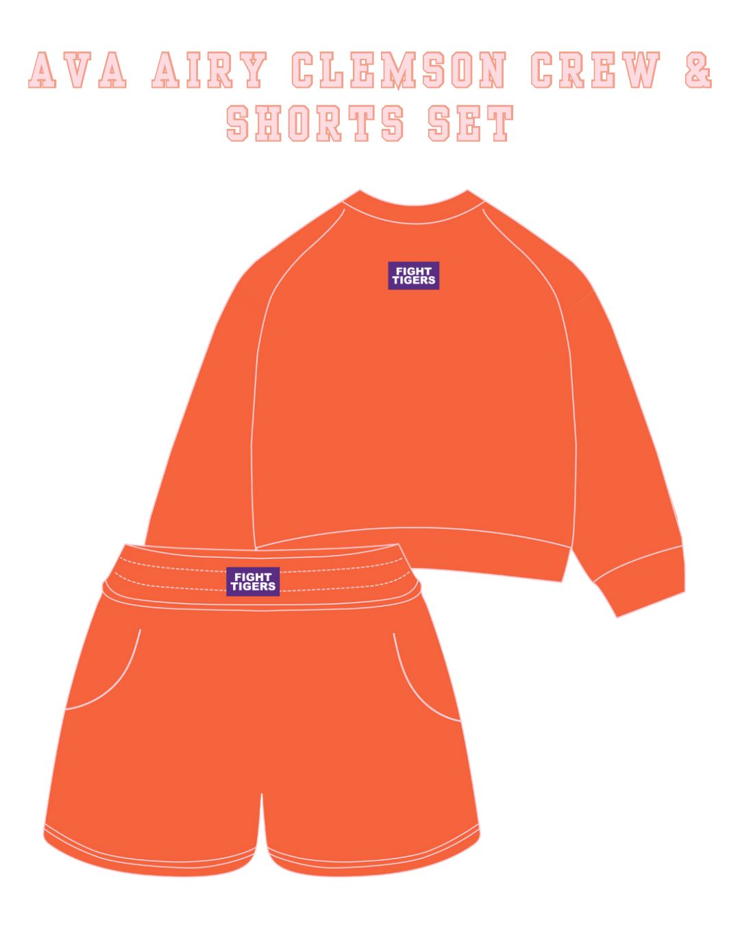 PRE-ORDER Ava Airy Clemson Crew & Shorts Set | Orange