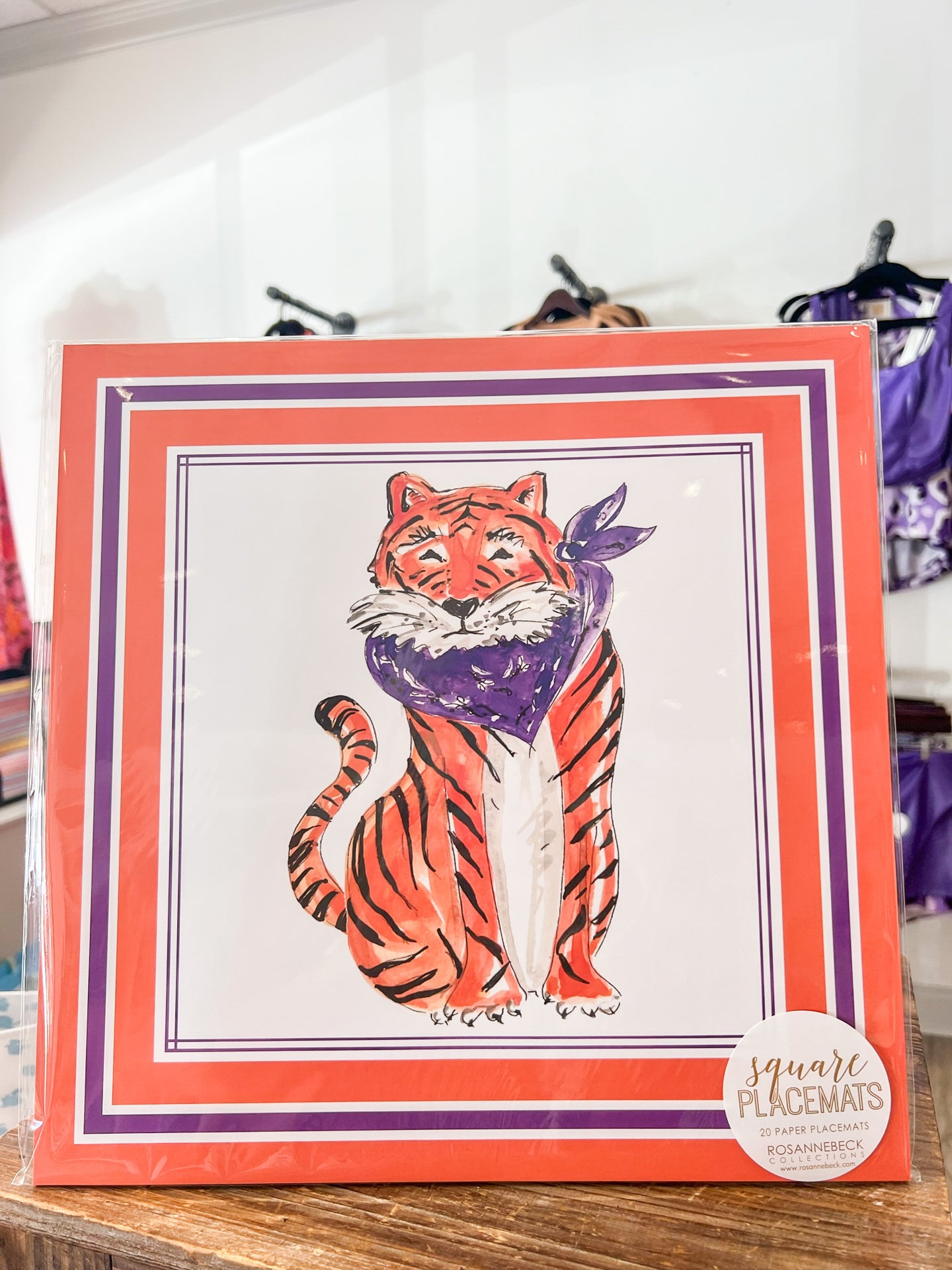 Handpainted Tiger with Purple Bandana Square Placemat