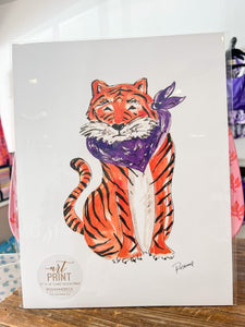 Art Print Large | Handpainted Tiger with Purple Bandana