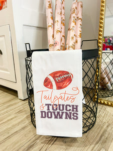 Tailgates & Touchdowns Football Purple and Orange Kitchen Towel