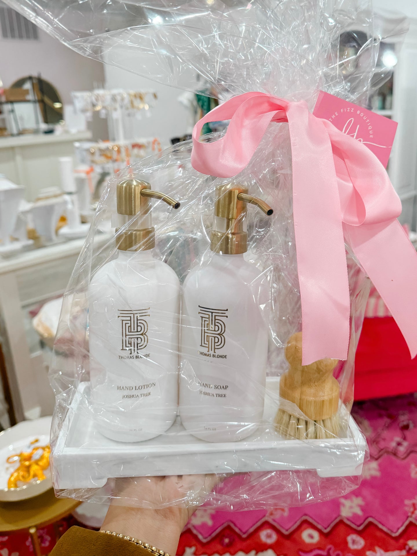 Thomas Blonde Hand Soap & Lotion Duo Set with Ceramic Caddy & Brush