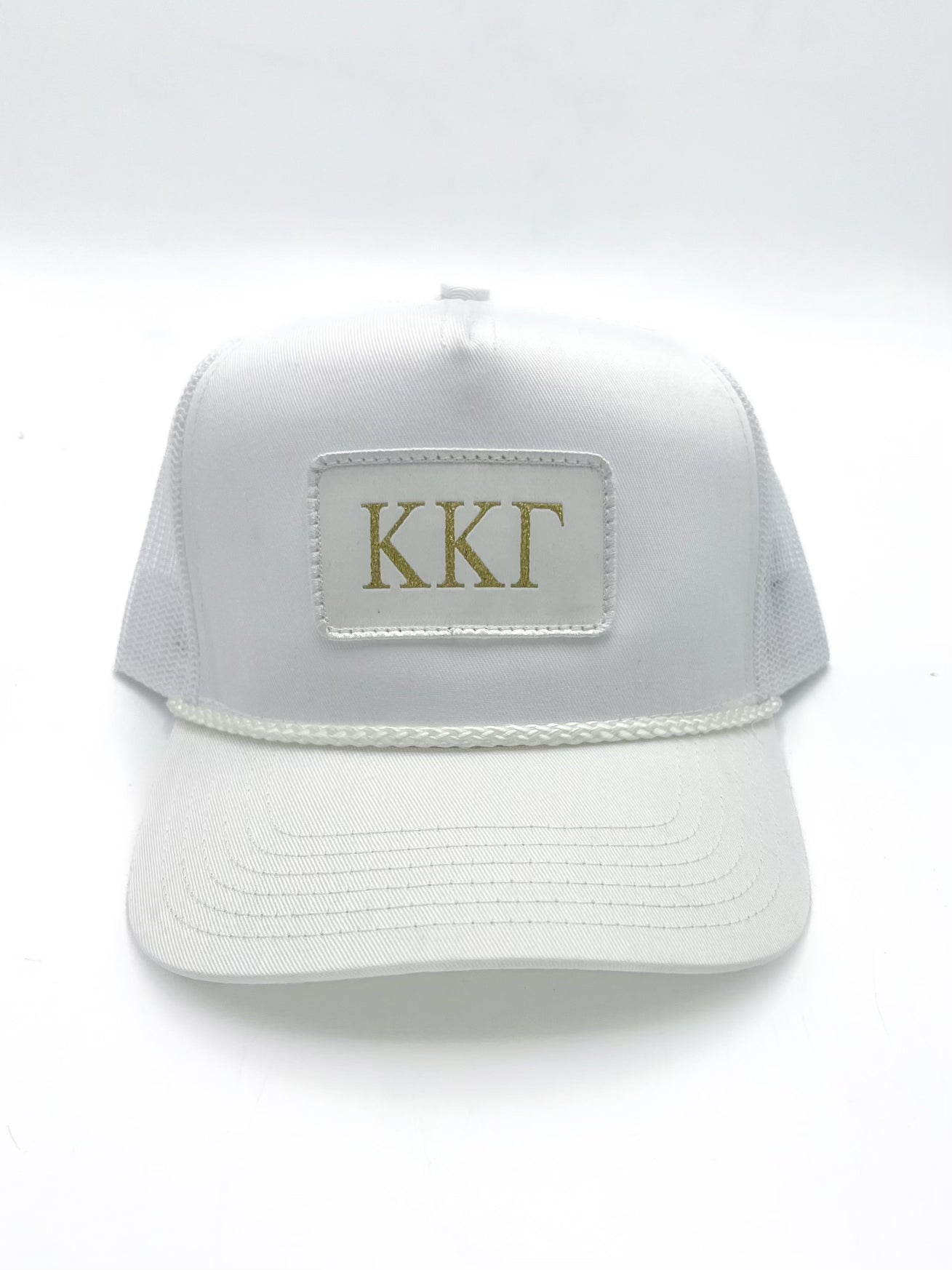White & Gold Sorority Patch Trucker Hat