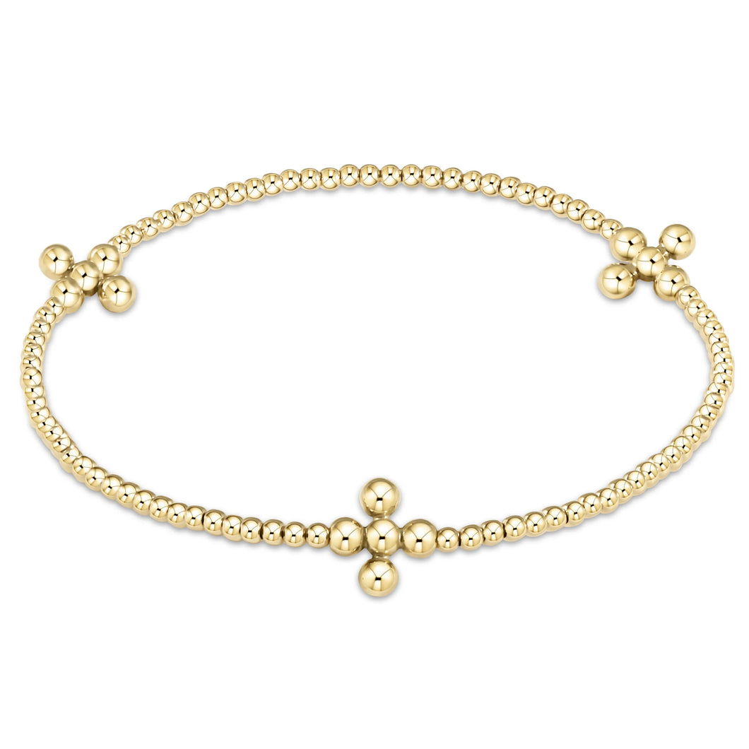 enewton Signature Cross Gold Pattern 2.5mm Bead Bracelet - Classic Beaded Signature Cross Gold - 4mm Bead Gold
