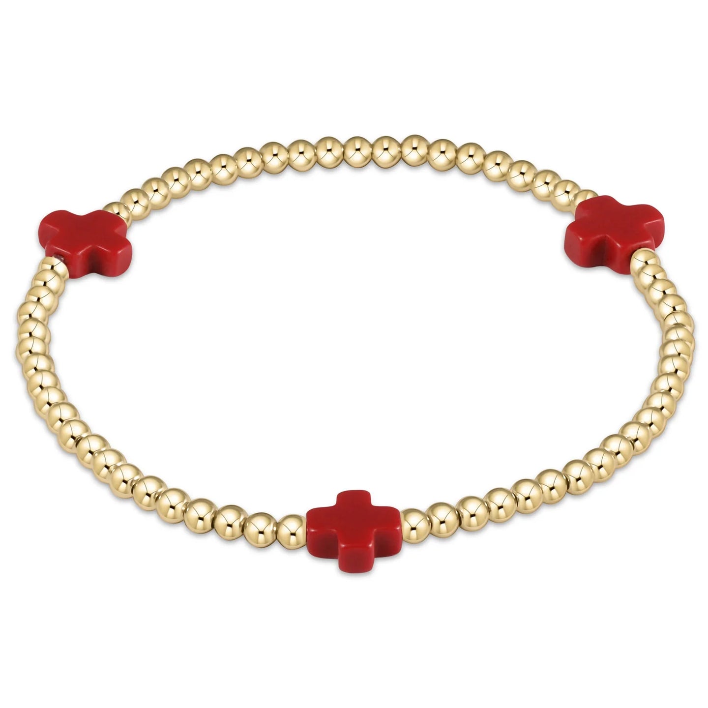 enewton egirl Signature Cross Gold Pattern 3mm Bead Bracelet - Red