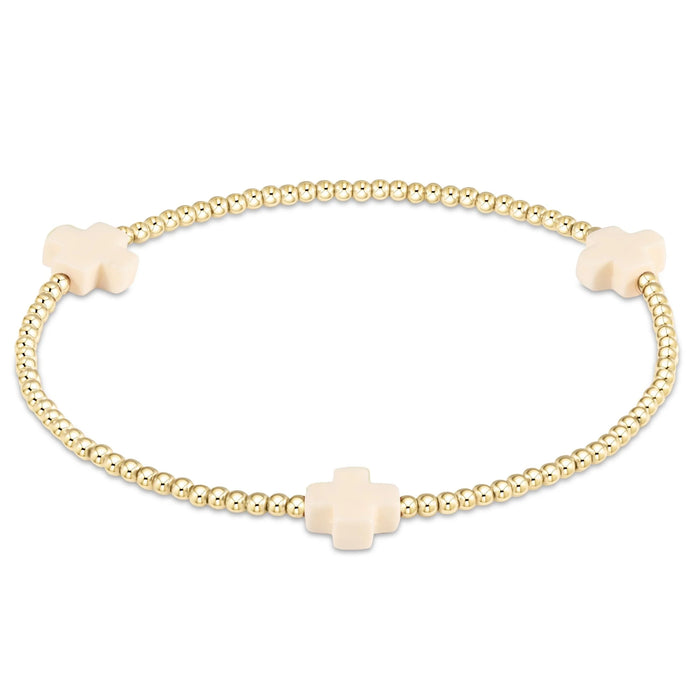 enewton Signature Cross Gold Pattern 2mm Bead Bracelet - Off White