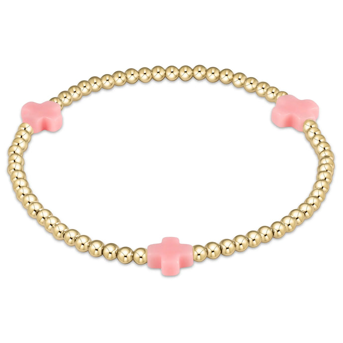 enewton egirl Signature Cross Gold Pattern 3mm Bead Bracelet - Pink