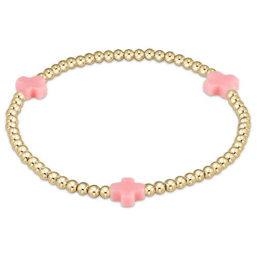 enewton Signature Cross Gold Pattern 3mm Bead Bracelet - Pink