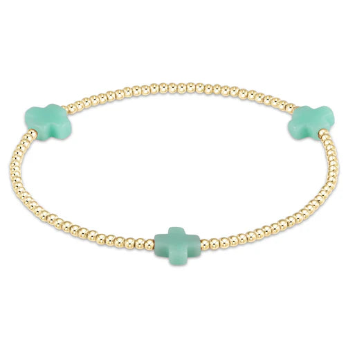 enewton Signature Cross Gold Pattern 2mm Bead Bracelet - Mint