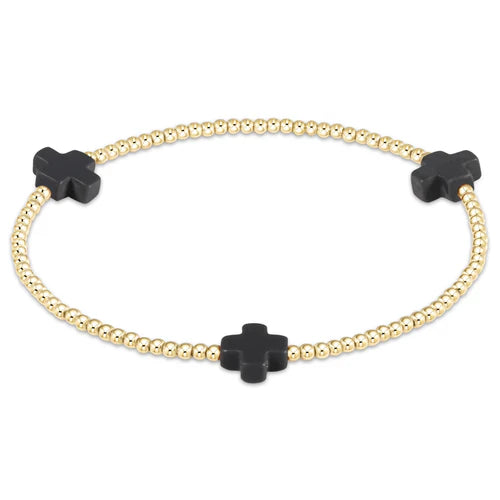 enewton Signature Cross Gold Pattern 2mm Bead Bracelet - Charcoal