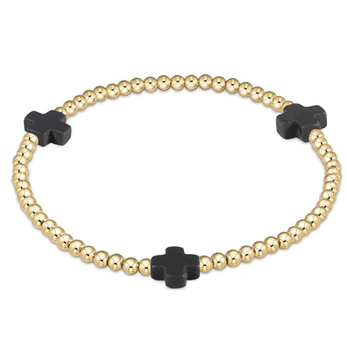 enewton Signature Cross Gold Pattern 3mm Bead Bracelet - Charcoal