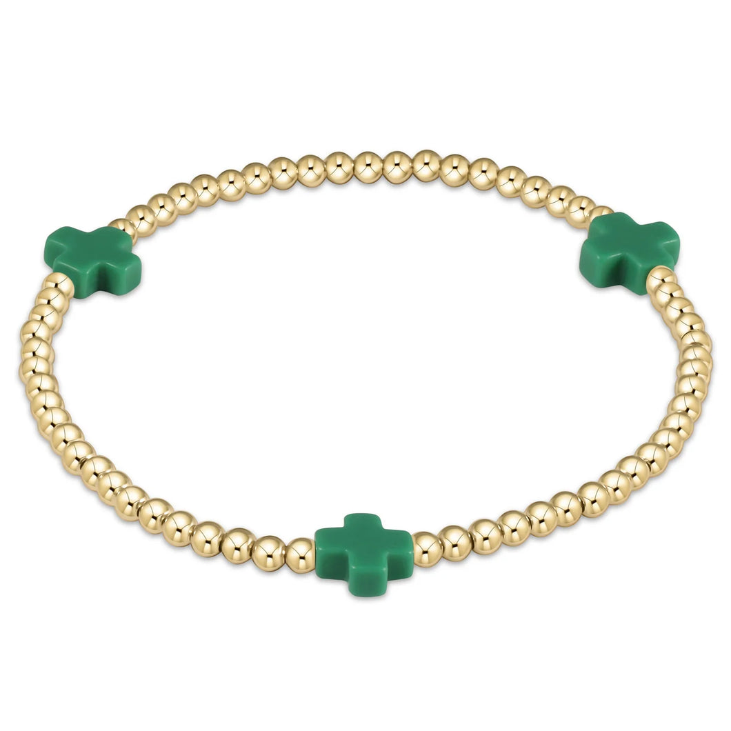 enewton egirl Signature Cross Gold Pattern 3mm Bead Bracelet - Emerald