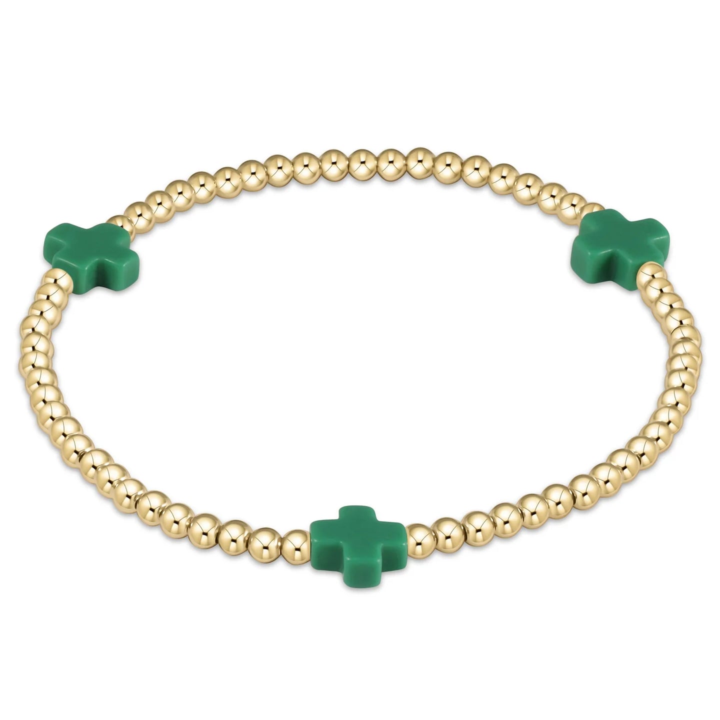 enewton egirl Signature Cross Gold Pattern 3mm Bead Bracelet - Emerald