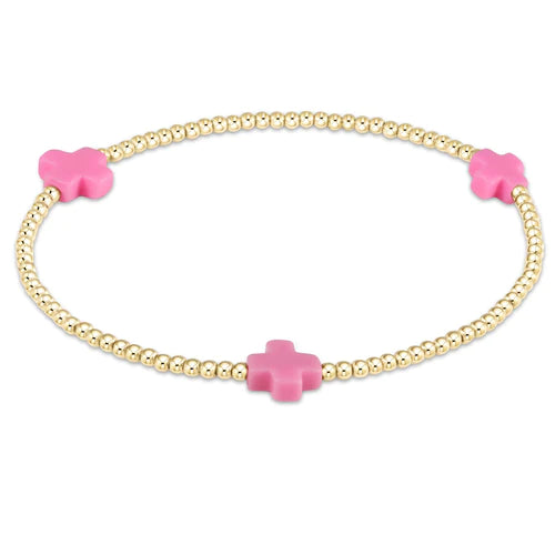 enewton Signature Cross Gold Pattern 2mm Bead Bracelet - Bright Pink