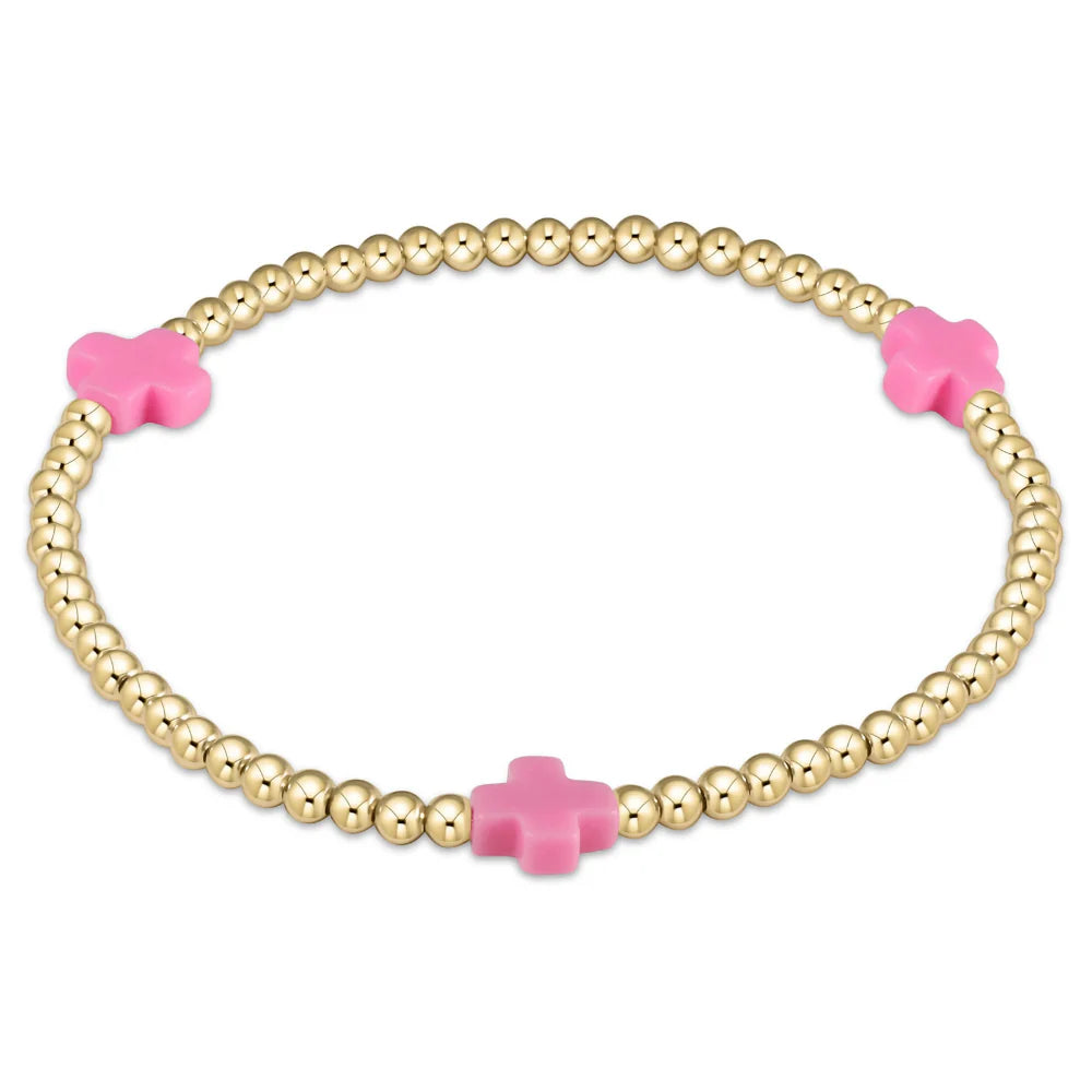 enewton egirl Signature Cross Gold Pattern 3mm Bead Bracelet - Bright Pink