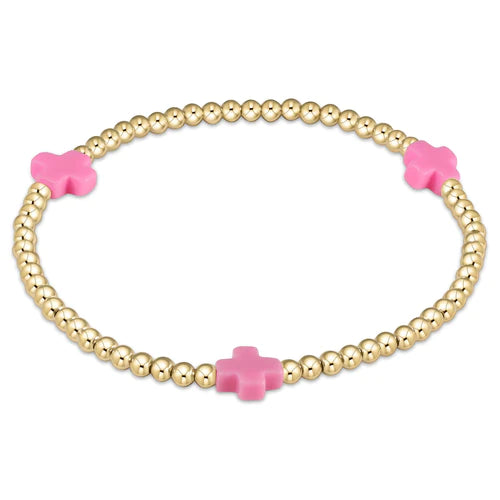 enewton Signature Cross Gold Pattern 3mm Bead Bracelet - Bright Pink