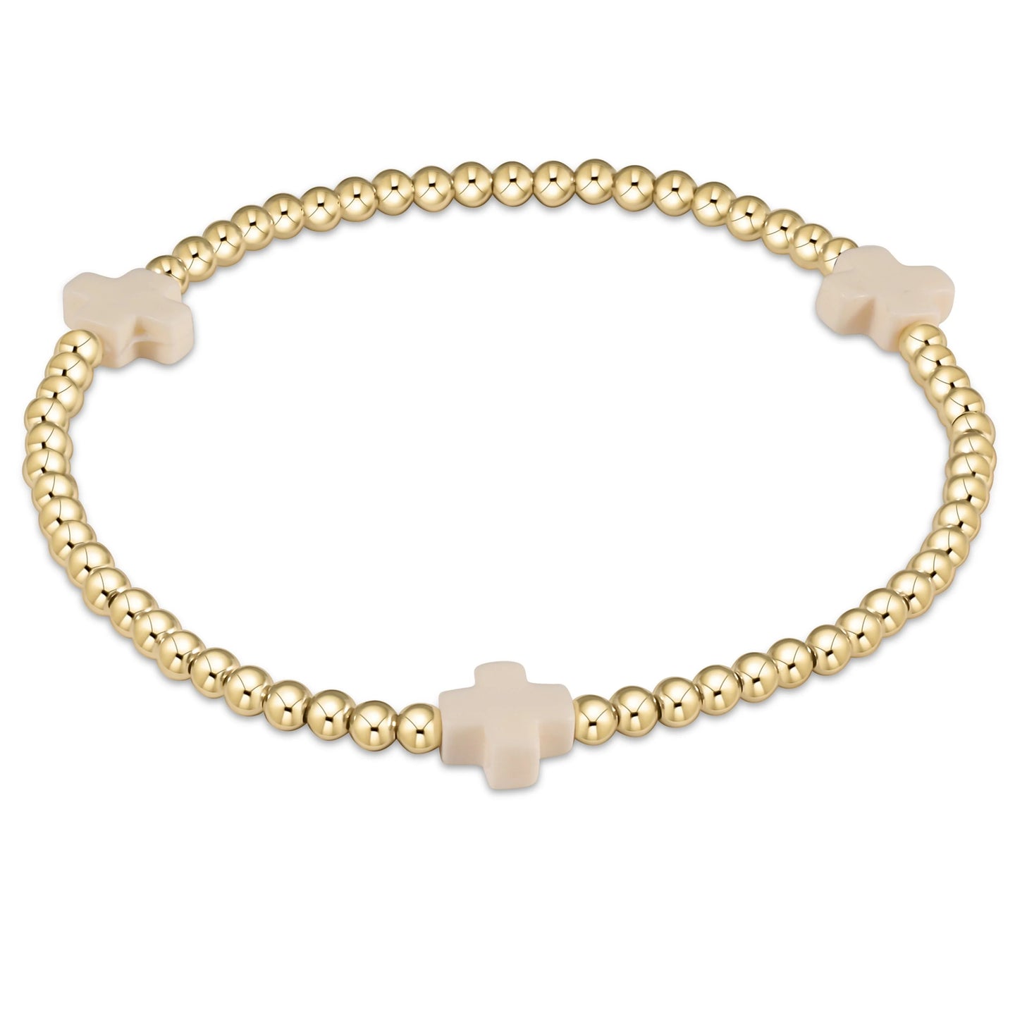 enewton Signature Cross Gold Pattern 3mm Bead Bracelet - Off White