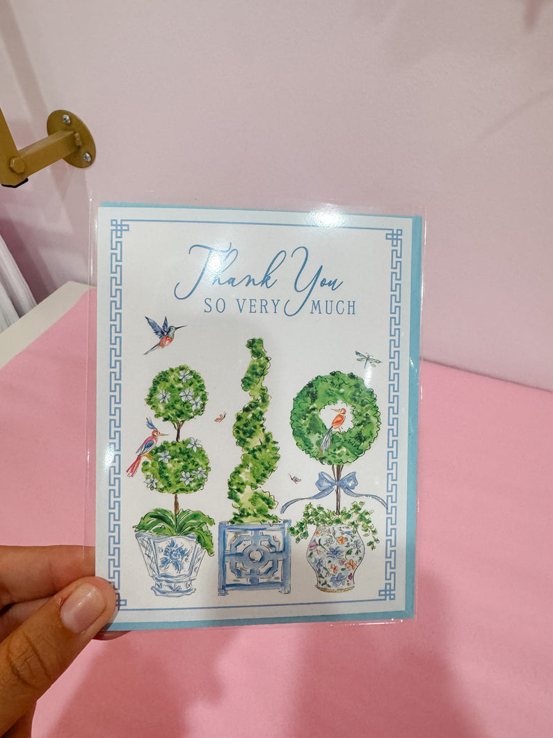 Thank You So Very Much Blue Enchanted Topiaries Greeting Card