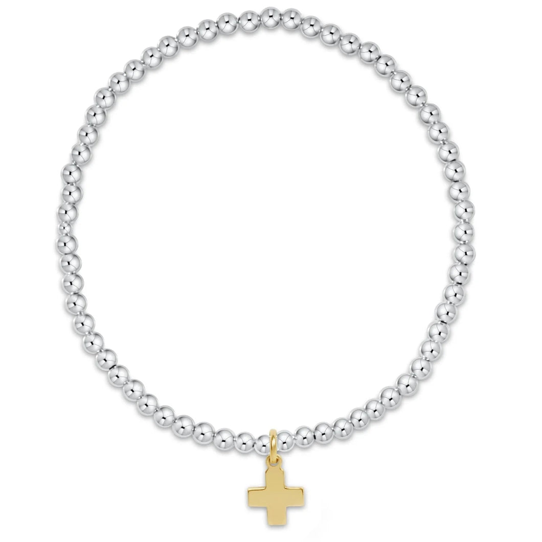 enewton Classic Sterling Mixed Metal 3mm Bead Bracelet - Signature Cross Gold Charm