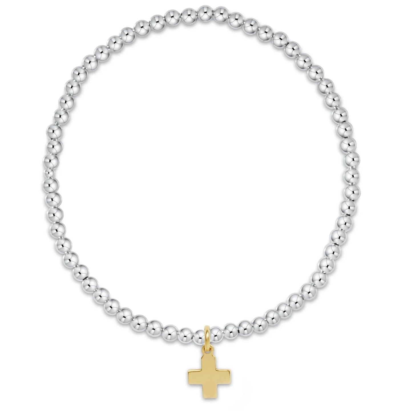 enewton Classic Sterling Mixed Metal 3mm Bead Bracelet - Signature Cross Gold Charm