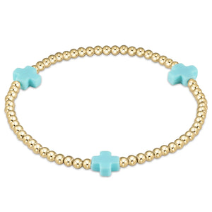 enewton Extends - Signature Cross Gold Pattern 3mm Bead Bracelet - Turquoise