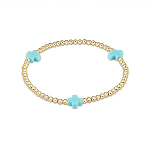 enewton egirl Signature Cross Gold Pattern 3mm Bead Bracelet - Turquoise