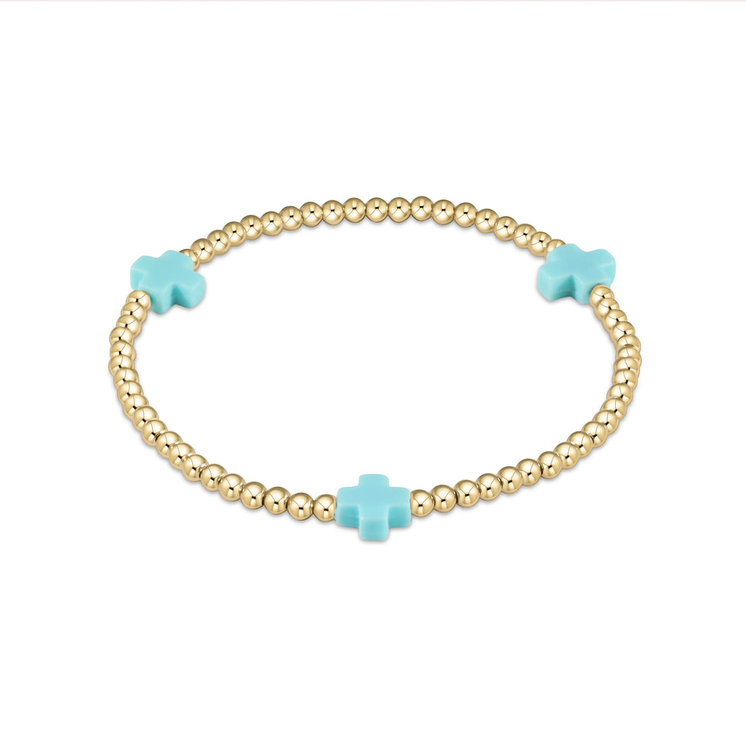 enewton egirl Signature Cross Gold Pattern 3mm Bead Bracelet - Turquoise