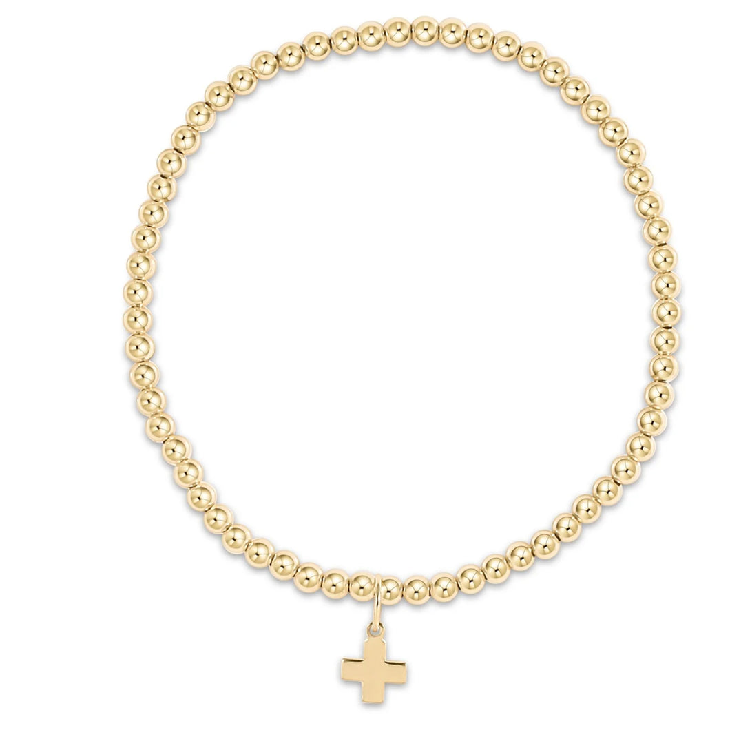 enewton egirl Classic Gold 3mm Bead Bracelet - Signature Cross Gold Charm