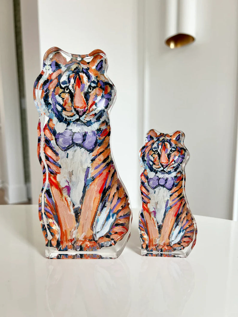 Chelsea McShane Orange & Purple Tiger Acrylic Block