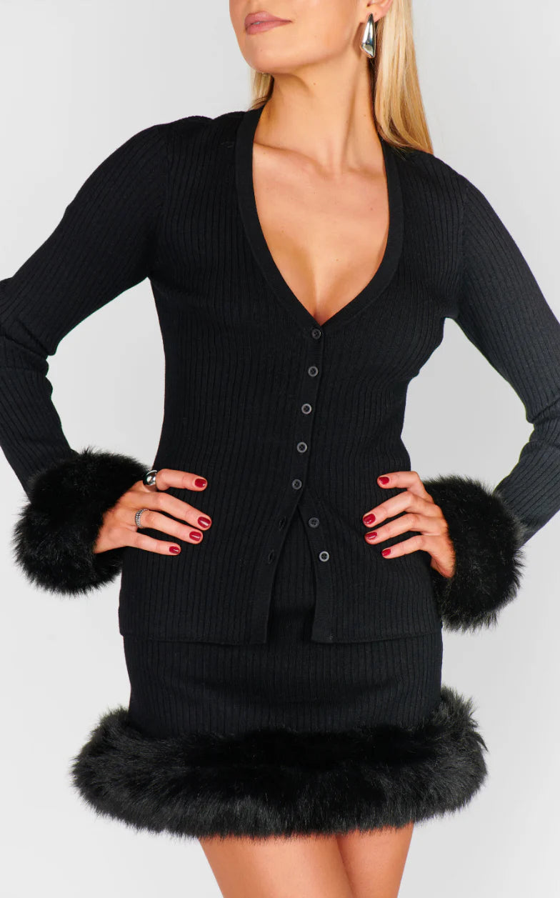 Show Me Your MUMU Sasha Top Black Knit | Faux Fur