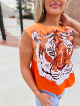 Load image into Gallery viewer, Queen of Sparkles Orange Tiger Face Tank
