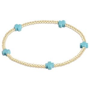 enewton egirl Signature Cross Small Gold Pattern 2mm Bead Bracelet - Turquoise