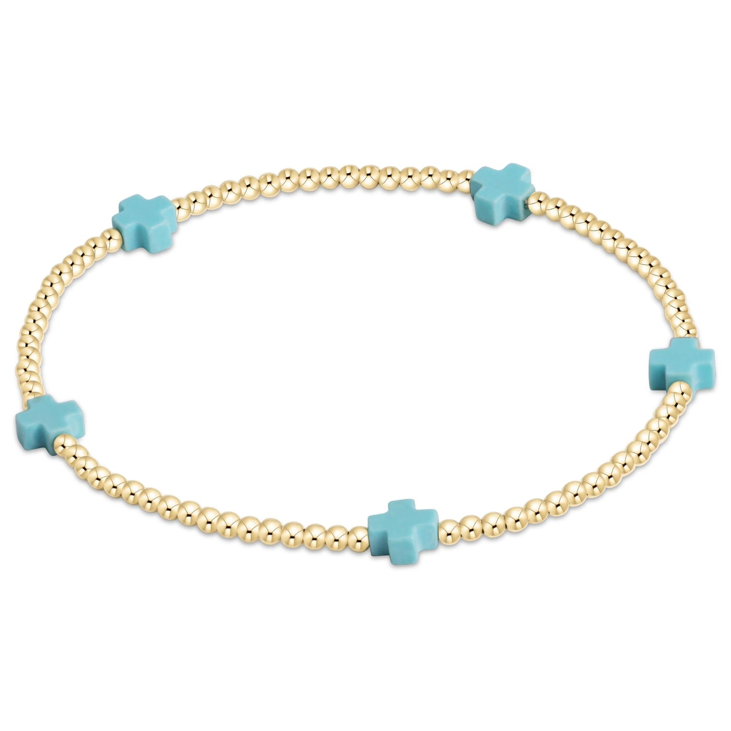 enewton egirl Signature Cross Small Gold Pattern 2mm Bead Bracelet - Turquoise