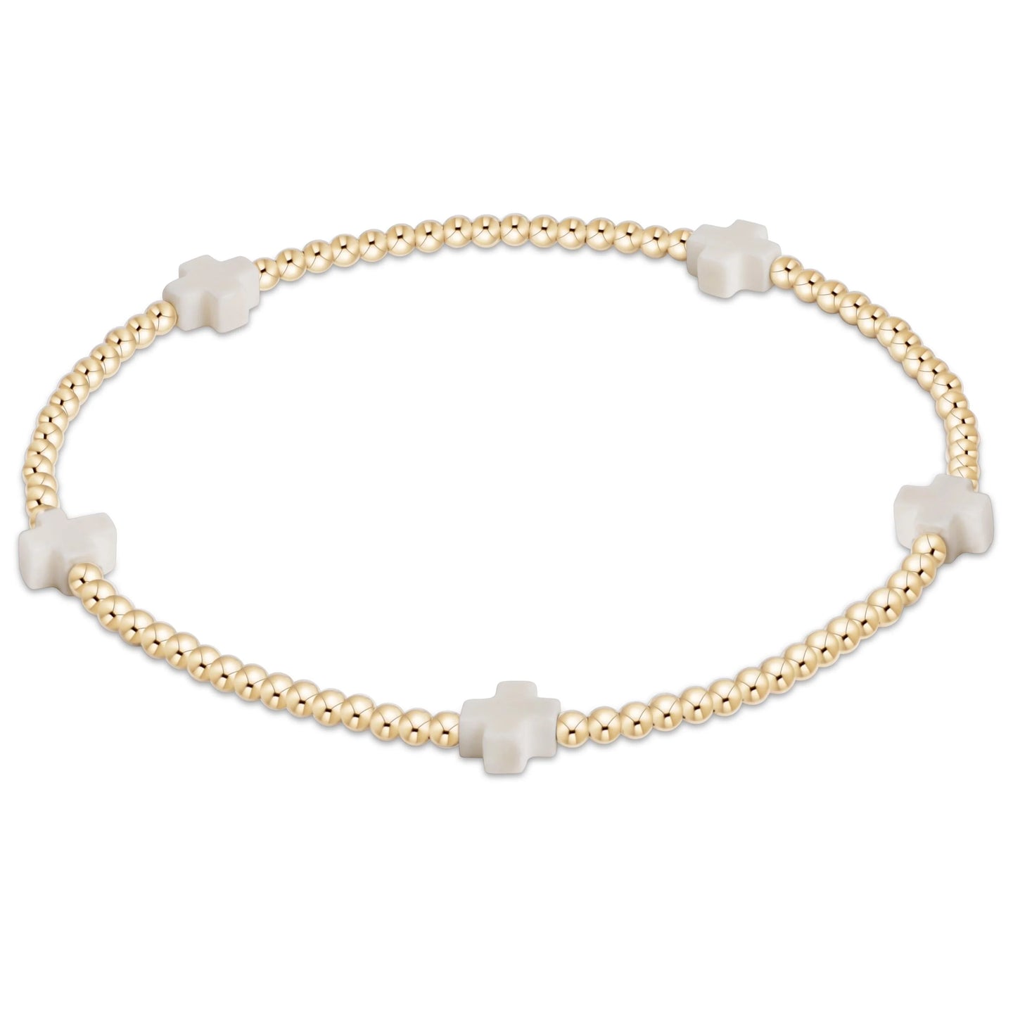 enewton egirl Signature Cross Small Gold Pattern 2mm Bead Bracelet - Off-White