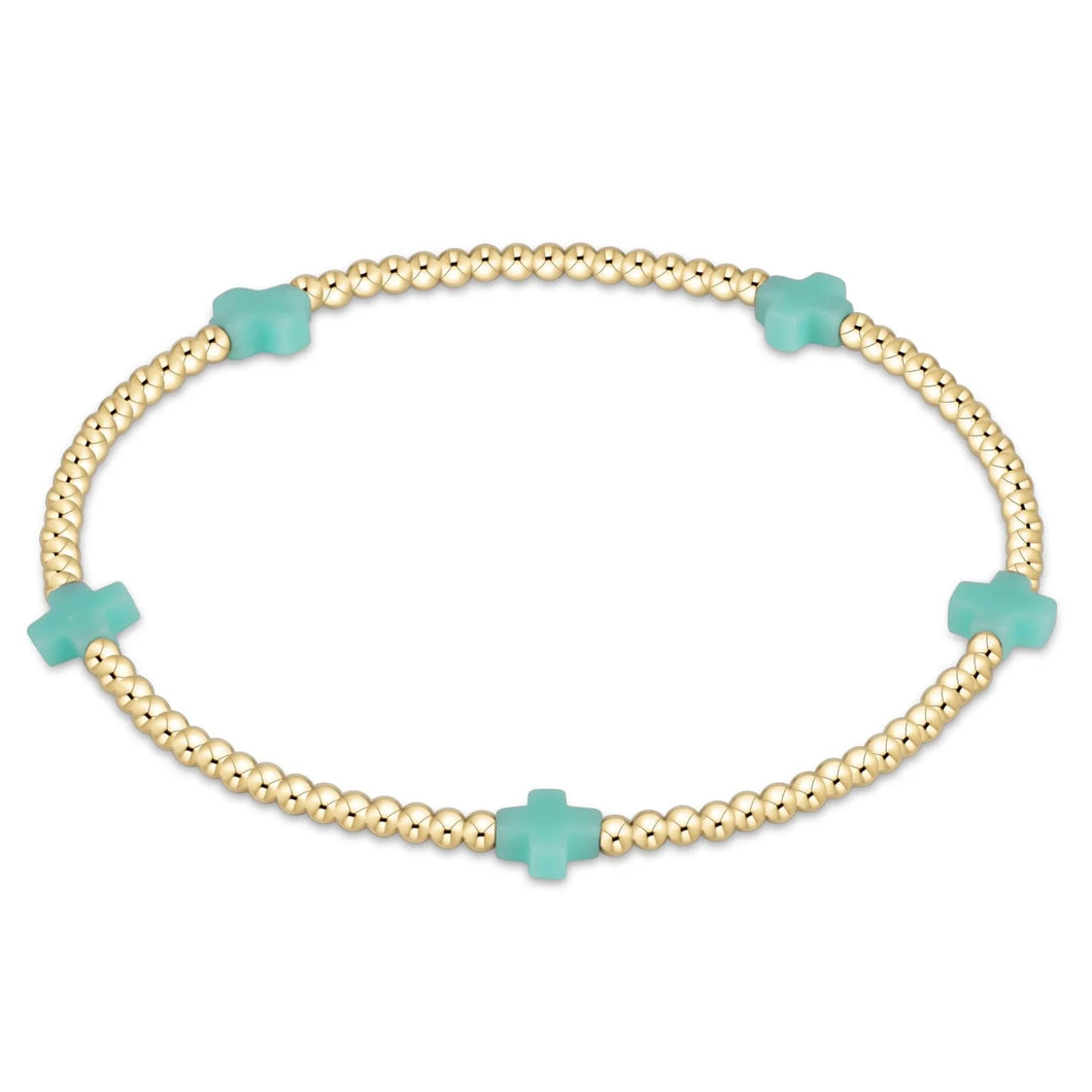 enewton Signature Cross Small Gold Pattern 2mm Bead Bracelet - Mint