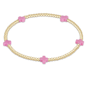 enewton egirl Signature Cross Small Gold Pattern 2mm Bead Bracelet - Bright Pink