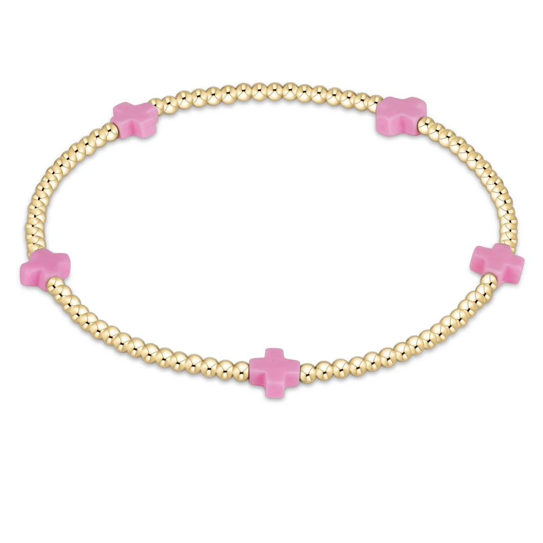 enewton Signature Cross Small Gold Pattern 2mm Bead Bracelet - Bright Pink