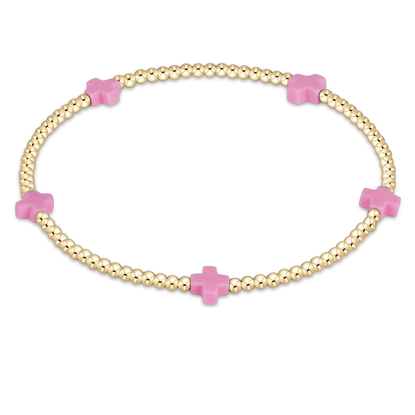 enewton egirl Signature Cross Small Gold Pattern 2mm Bead Bracelet - Bright Pink