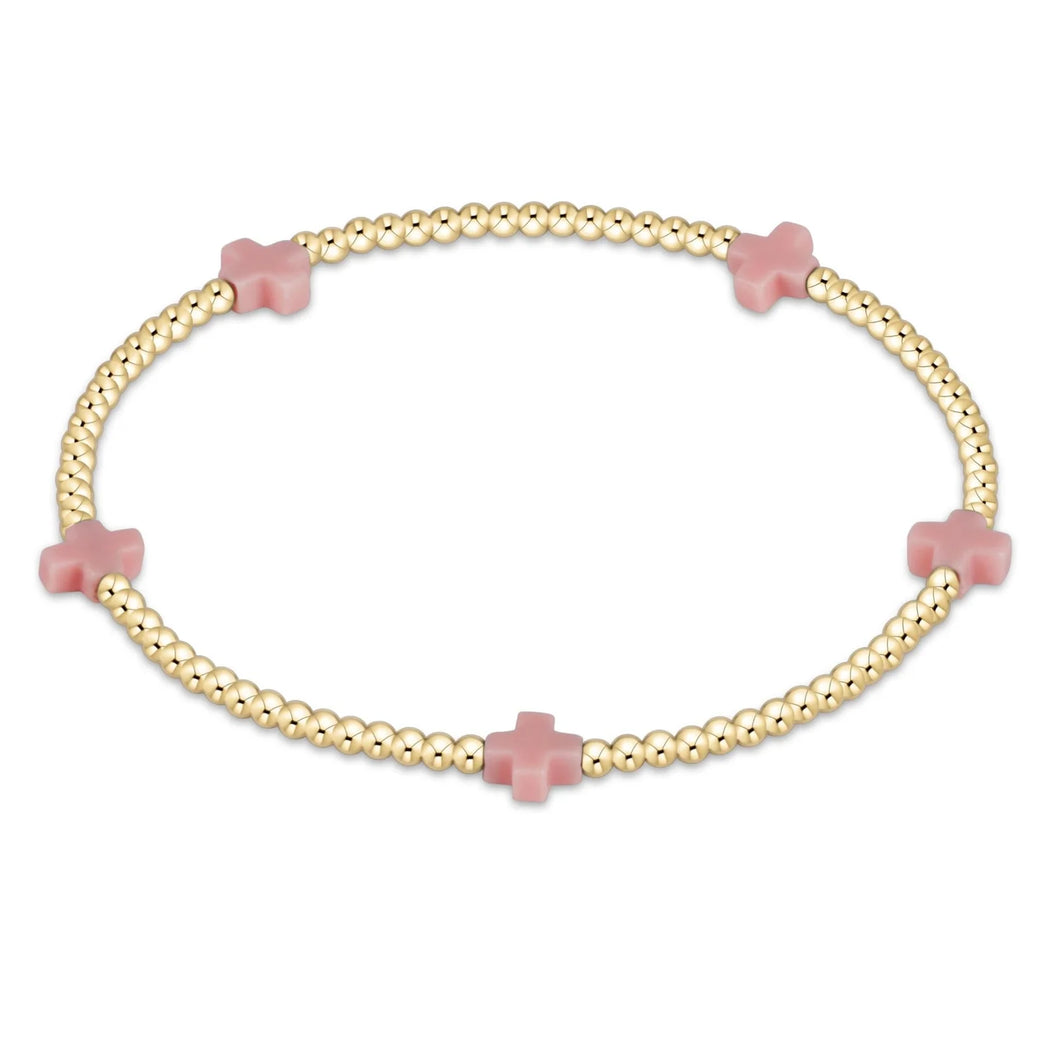 enewton Signature Cross Small Gold Pattern 2mm Bead Bracelet - Pink