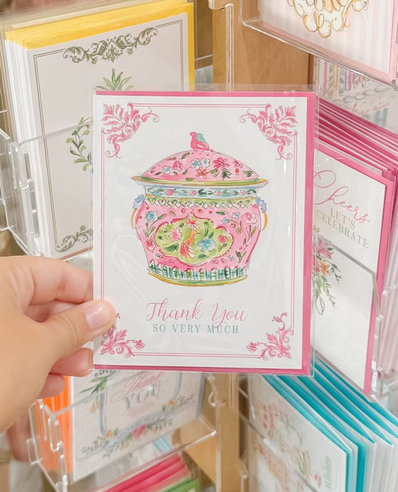 Thank You So Very Much Pink Chinoiserie Urn Greeting Card