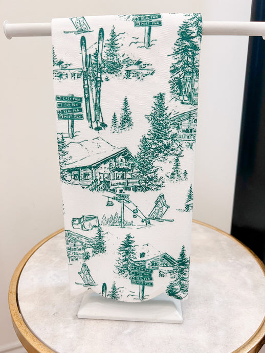 Ski Toile Scalloped Kitchen Towel