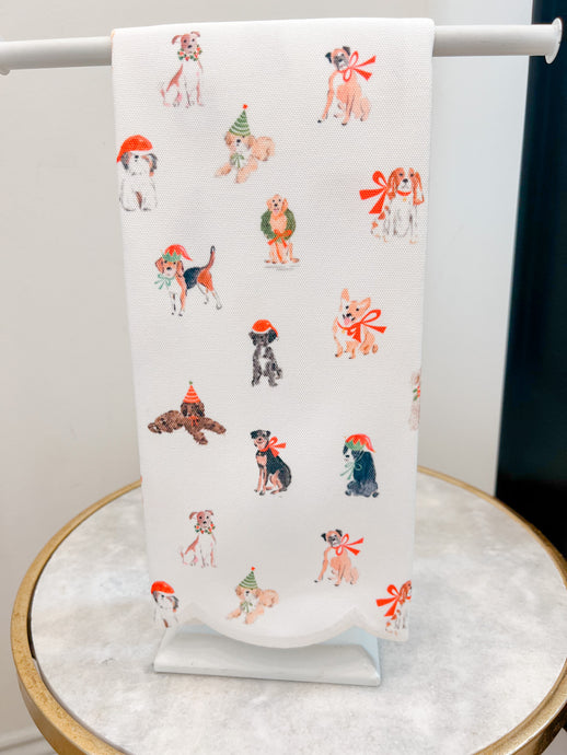 Christmas Dogs Scalloped Kitchen Towel