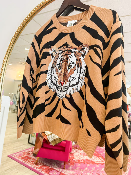 Queen of Sparkles Tiger Head Sweater