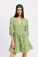 Load image into Gallery viewer, Jacquie the Label Romona Mini Dress | Green Tonal Stripe