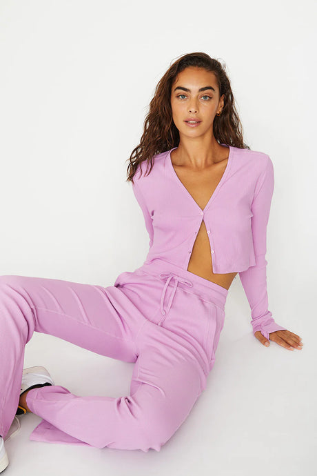Cream Yoga Cardi & Flare Pants Set | Pink