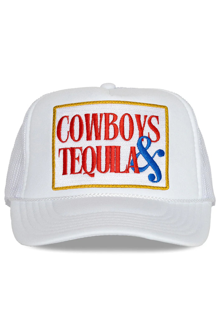 Friday Feelin' Cowboys & Tequilla Trucker Hat in White